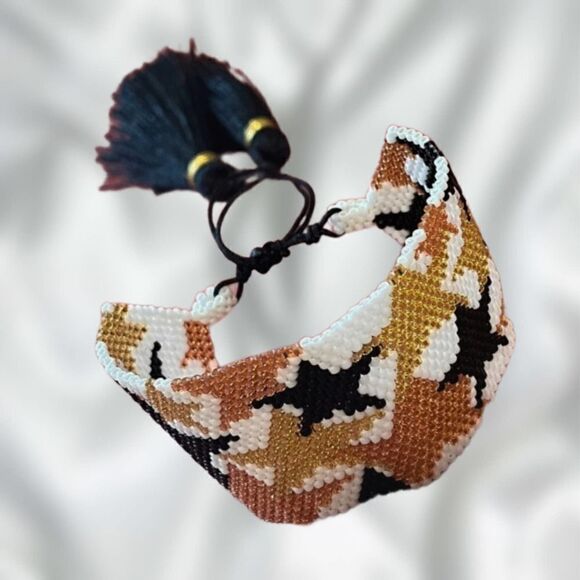 Miyuki Glass Seed Bead Wide Cuff Stars Tassel Bracelet - Picture 1 of 3